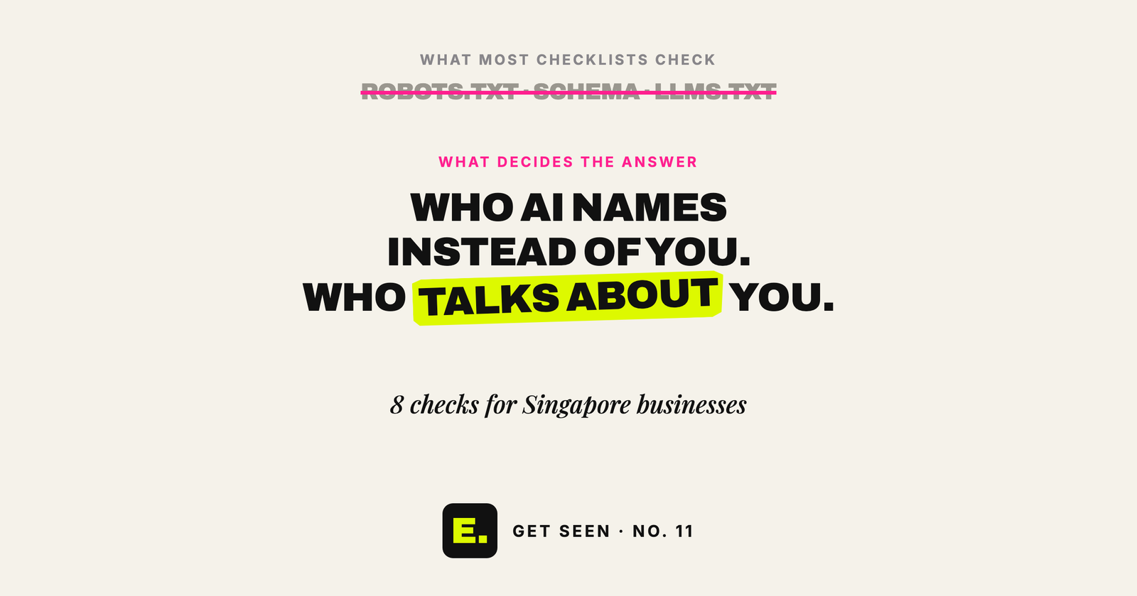 AI search visibility checklist for Singapore businesses: skip robots.txt and schema, check who AI names instead